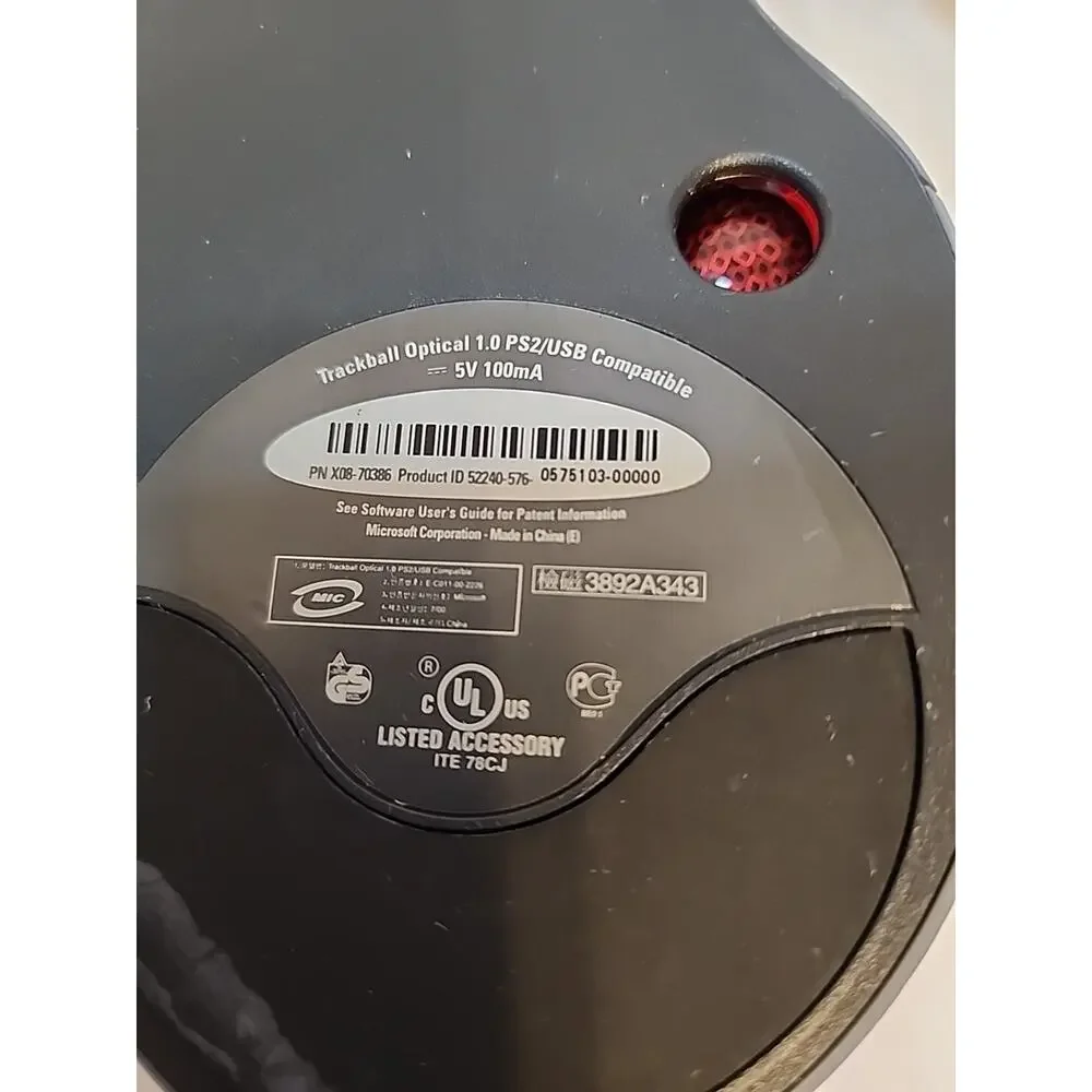 Microsoft Trackball Optical 1.0 PS2 USB Compatible Mouse X08-70386 Works